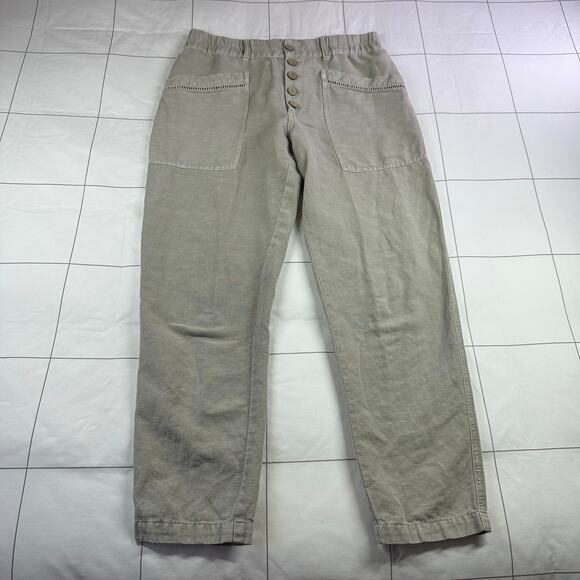 Sundance Pants Womens 6 Washed Gray Green Oceane Linen Blend Boho Button Fly - Picture 1 of 10
